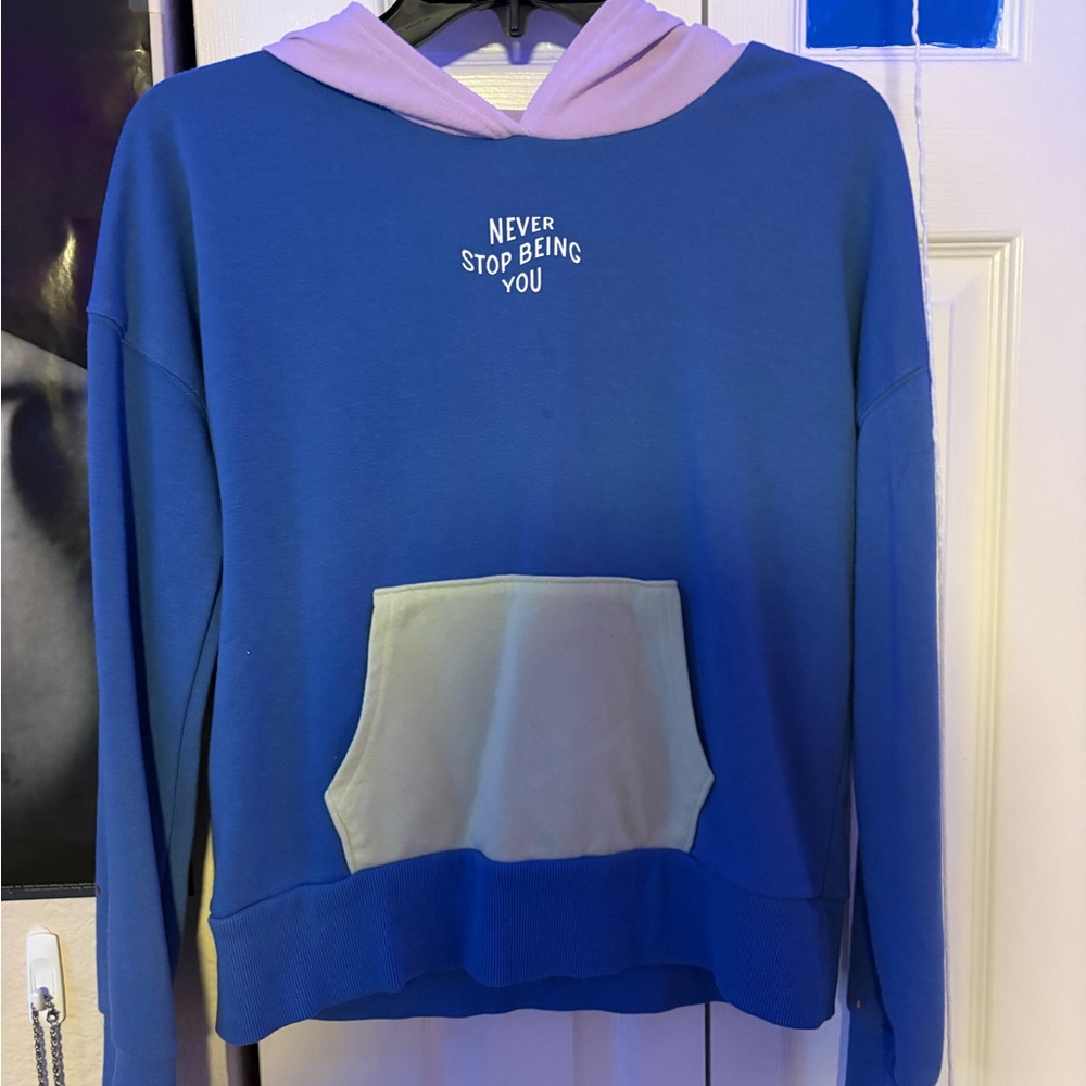 Blue and Pink Hoodie with Motivational Text